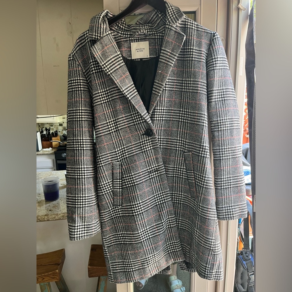 Black white and red long coat! Size S